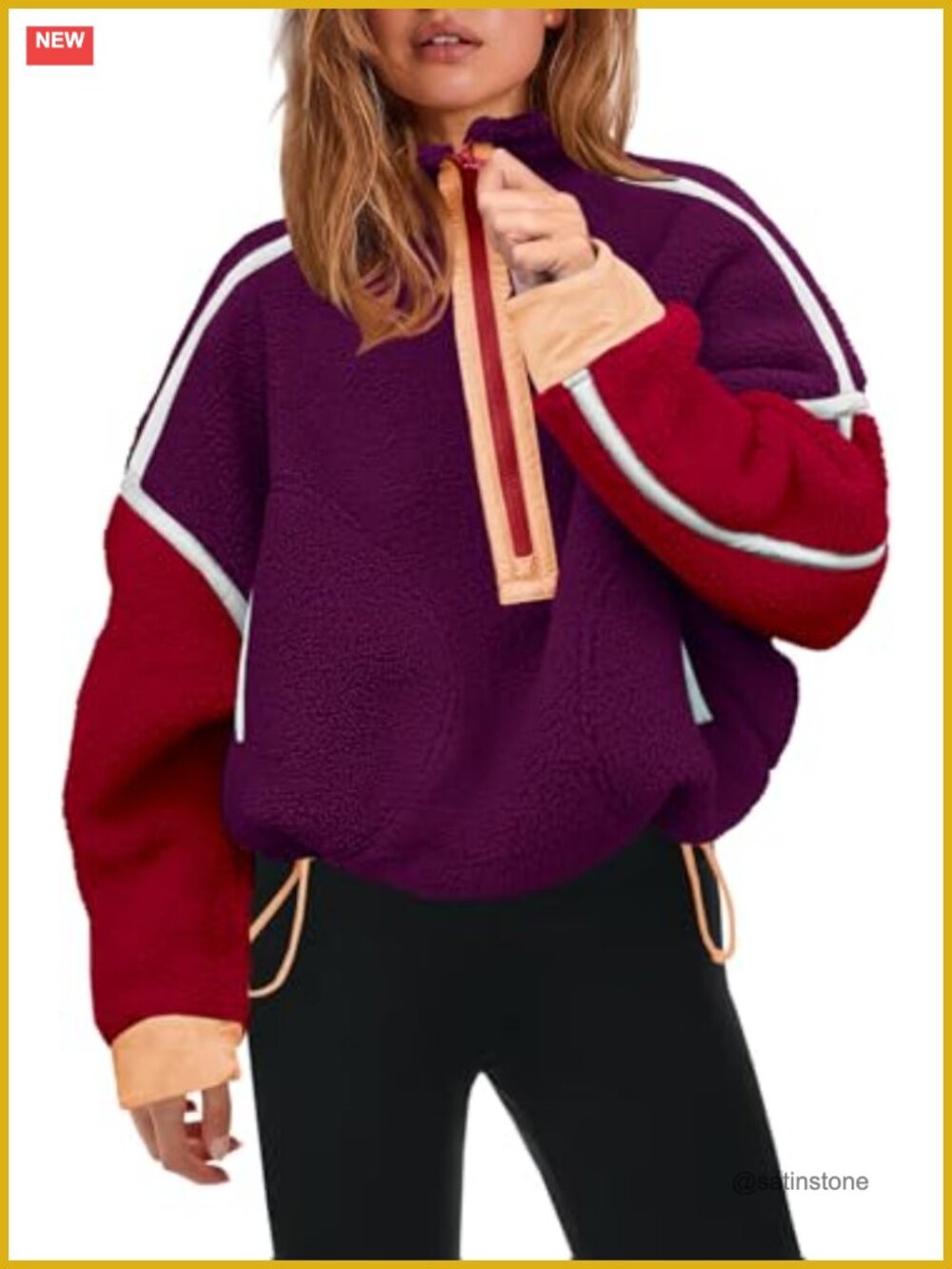 Womens Half Zip Fleece Pullover Sherpa Jacket Cozy Winter Sweatshirt